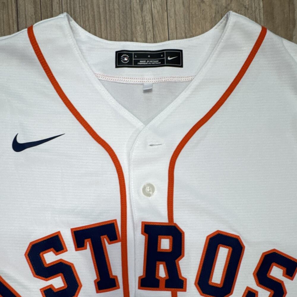 Nike Houston Astros Men's L White Button-Front Baseball Jersey Orange Blue - Picture 2 of 6